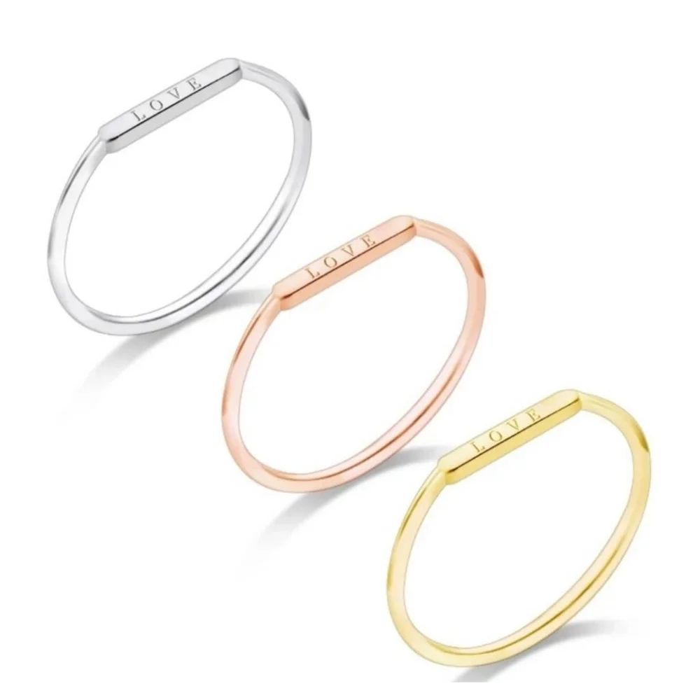 Dainty White Gold-Plated S925 LOVE Bar Band Ring | Sz 6 NEW‎